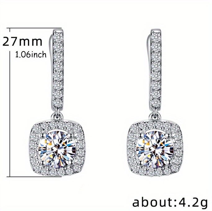 sterling 925 silver ear jewelry square shape shiny zirconia decor dangle earrings   banquet party ear ornaments details 7