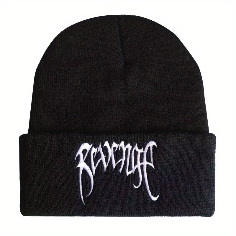 Gothic Letter Embroidery Beanie Cap Unisex Hip Hop Knit Hat Solid Skull Cap Y2K