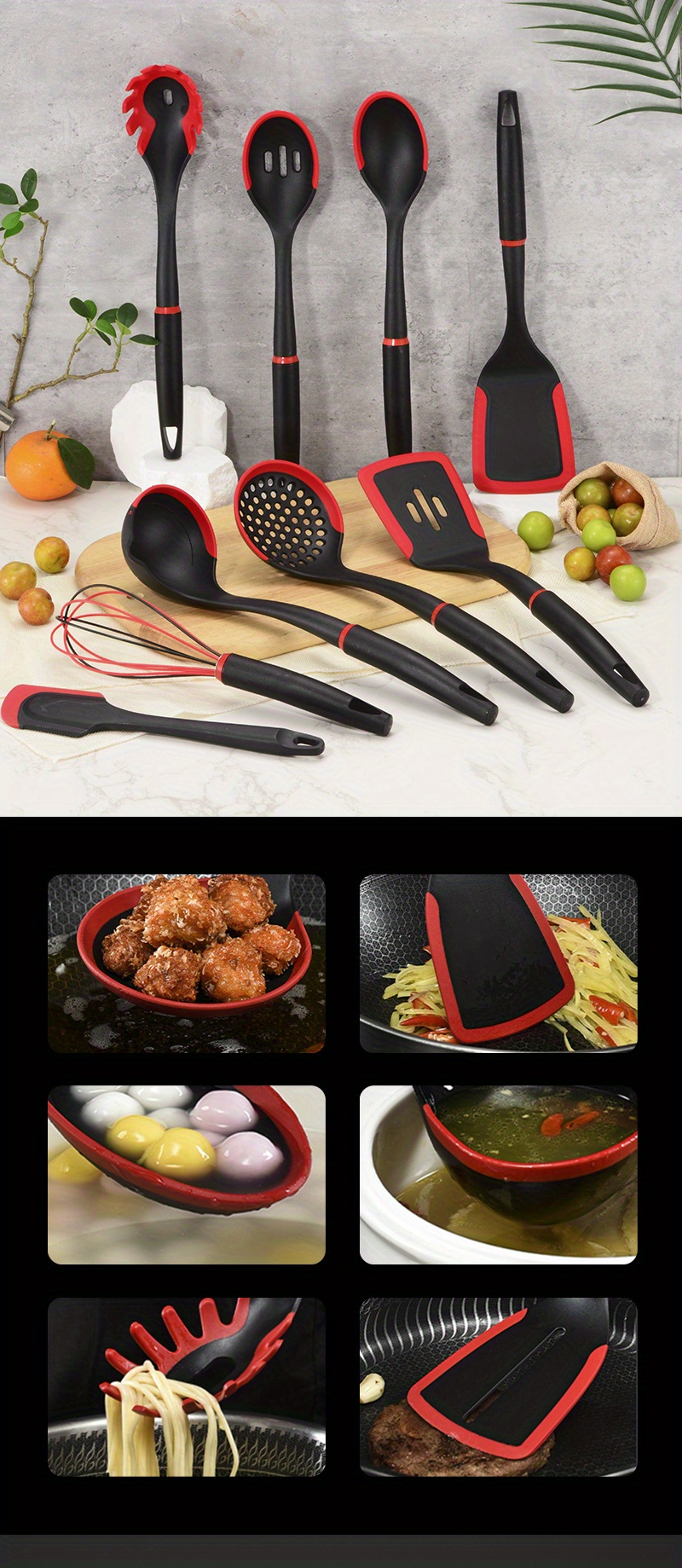 Nylon Cooking Utensil Set, Black Kitchen Utensil Set, Safety Cooking  Utensils Set, Non-stick Cooking Utensils Set Turner, Slotted Turner,  Cooking Spoon, Cooking Turner, Cookware, Kitchen Gadgets, Kitchen  Essentials, Dorm Essentials - Temu