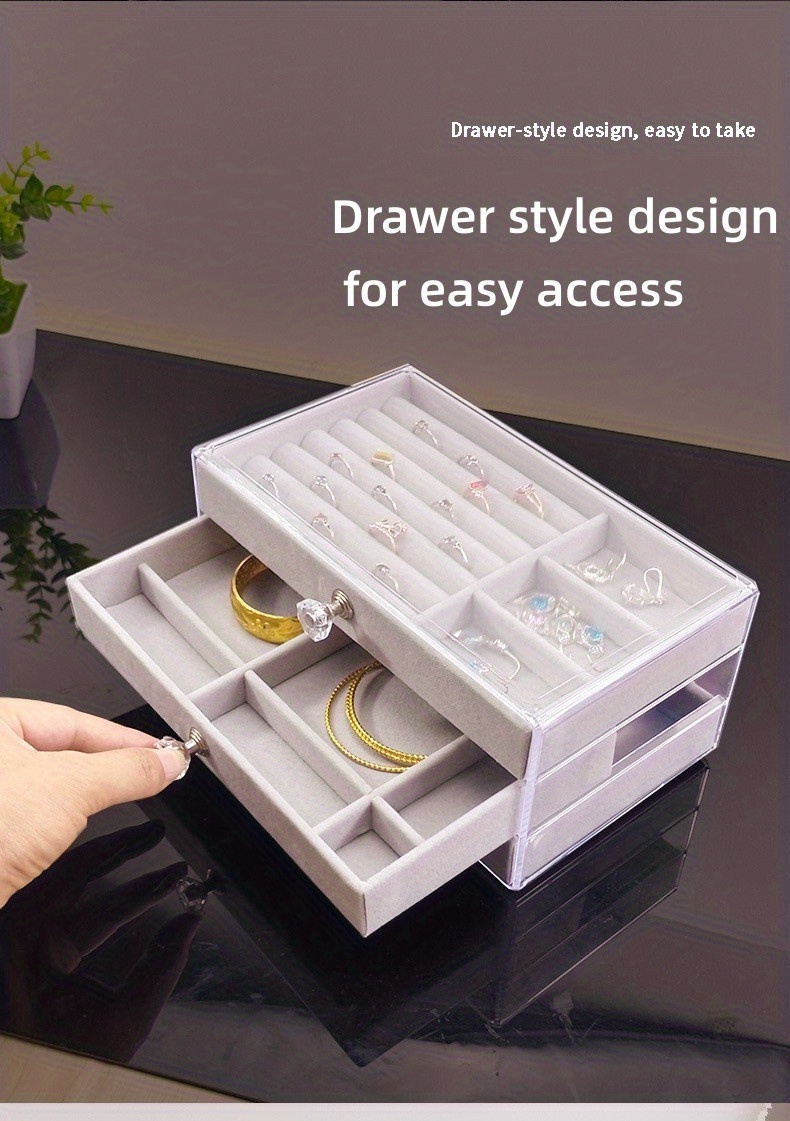 Simple Acrylic 3 Drawer Jewelry Box Velvet Jewelry Organizer Temu