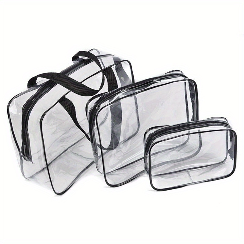 3 in 1 Clear Cosmetic Makeup Bags Kit Set, Portable Transparent PVC Vinyl  Small Toiletry Travel Wash Bag Organizer Storage Pouch with Zipper 