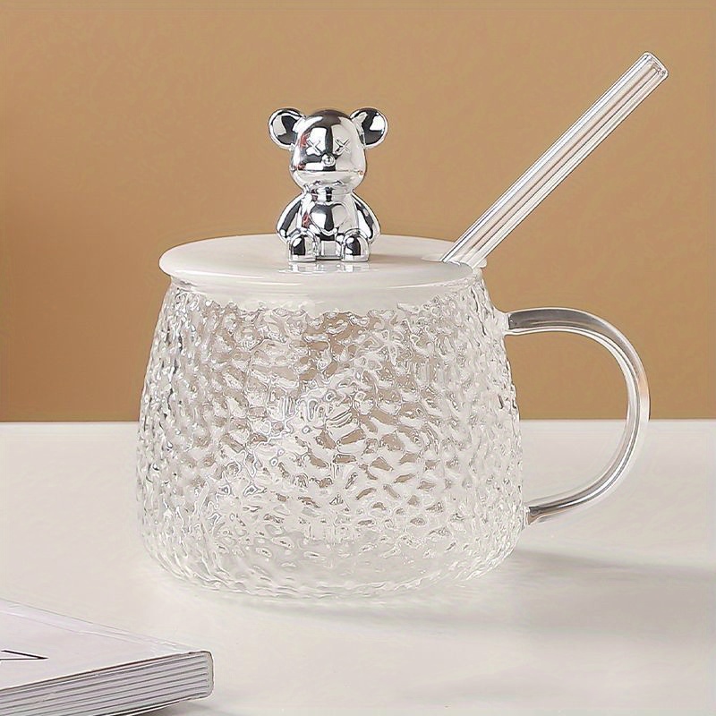 Cute Glass Coffee Mug With Lid And Straw Spoon Kawaii Glass - Temu