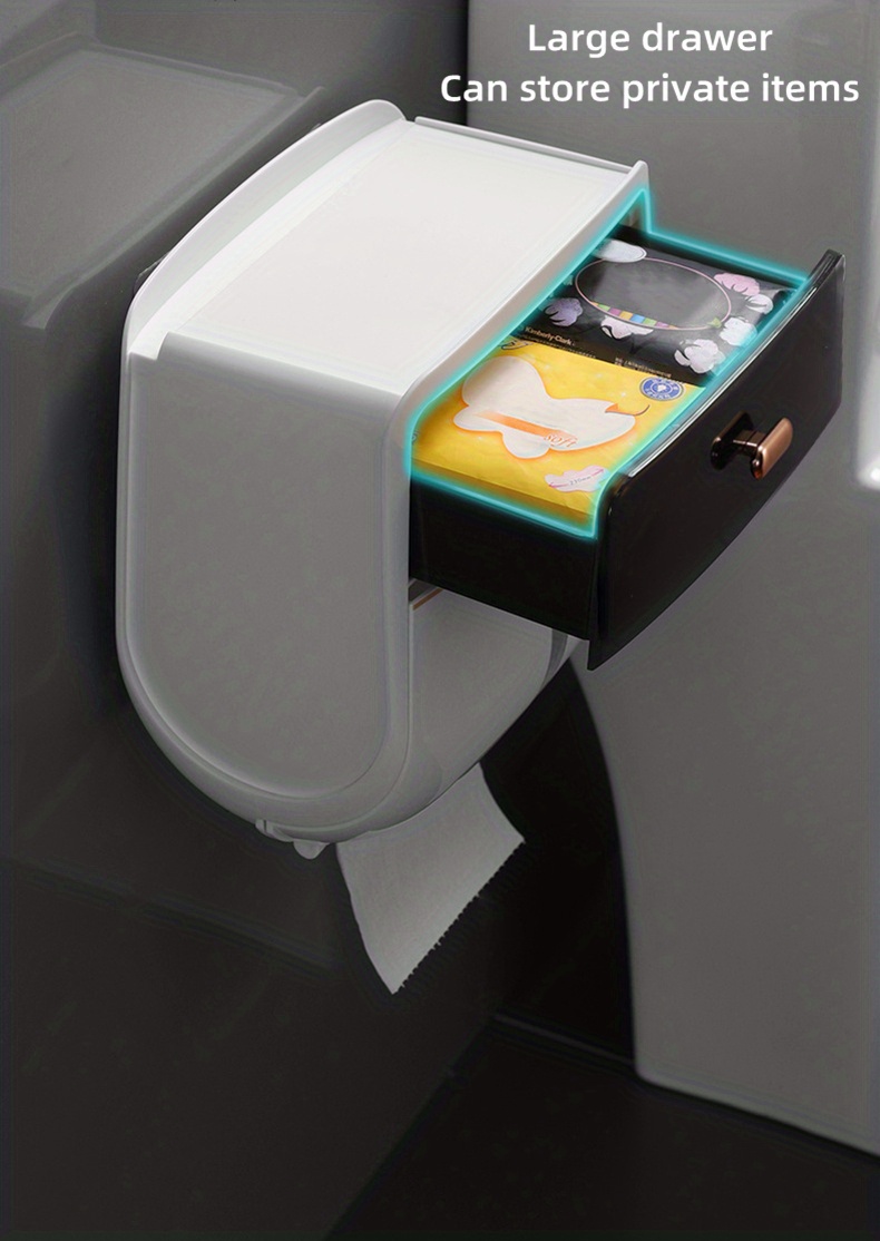 1pc Toilet Paper Holder Waterproof Tissue Storage Box Wall Mount