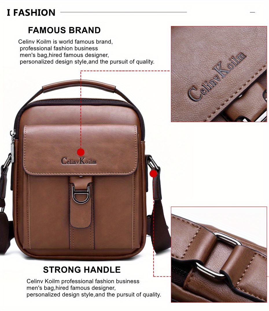 Brand Design Shoulder Bag Men Crossbody Bag Fashion Business PU