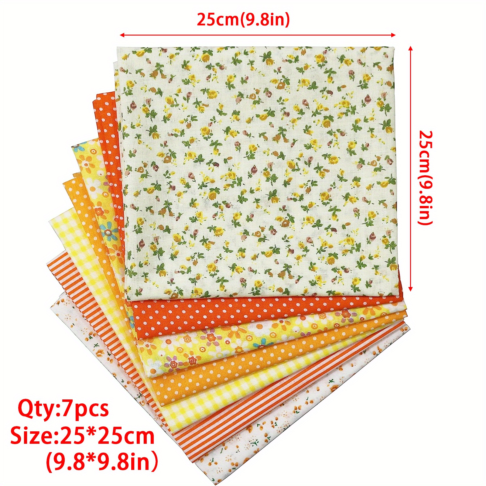7pcs 9.8*9.8in Yellow Fat Quarter Fabric Bundles Quilting Fabric Pre-cut Squares Sheets For Diy Handmade Sewing Quilting Crafting