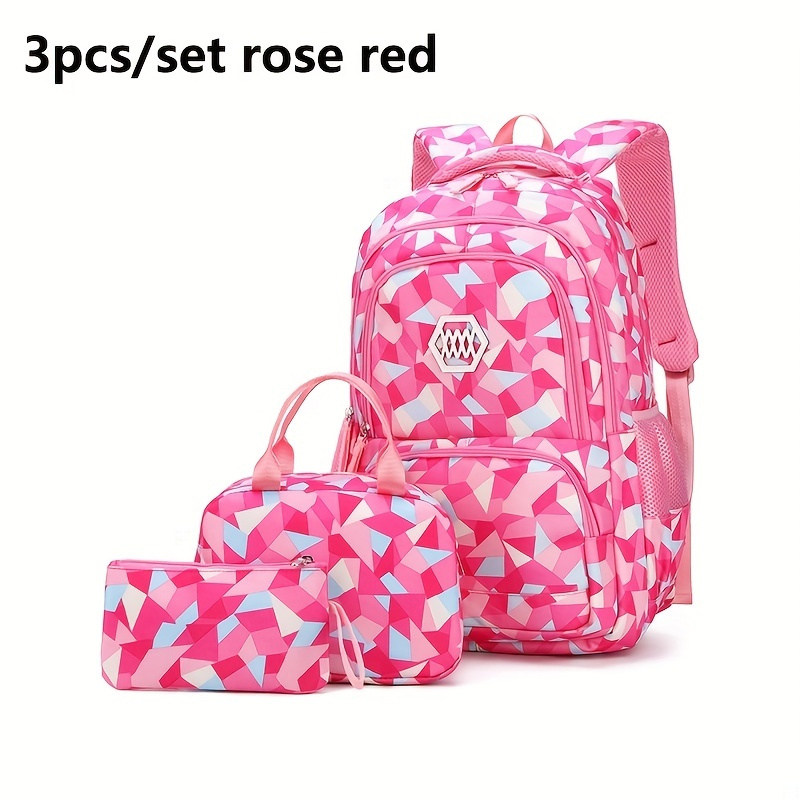Geometric Pattern Backpack Set with Lunch Bag & Pencil Case