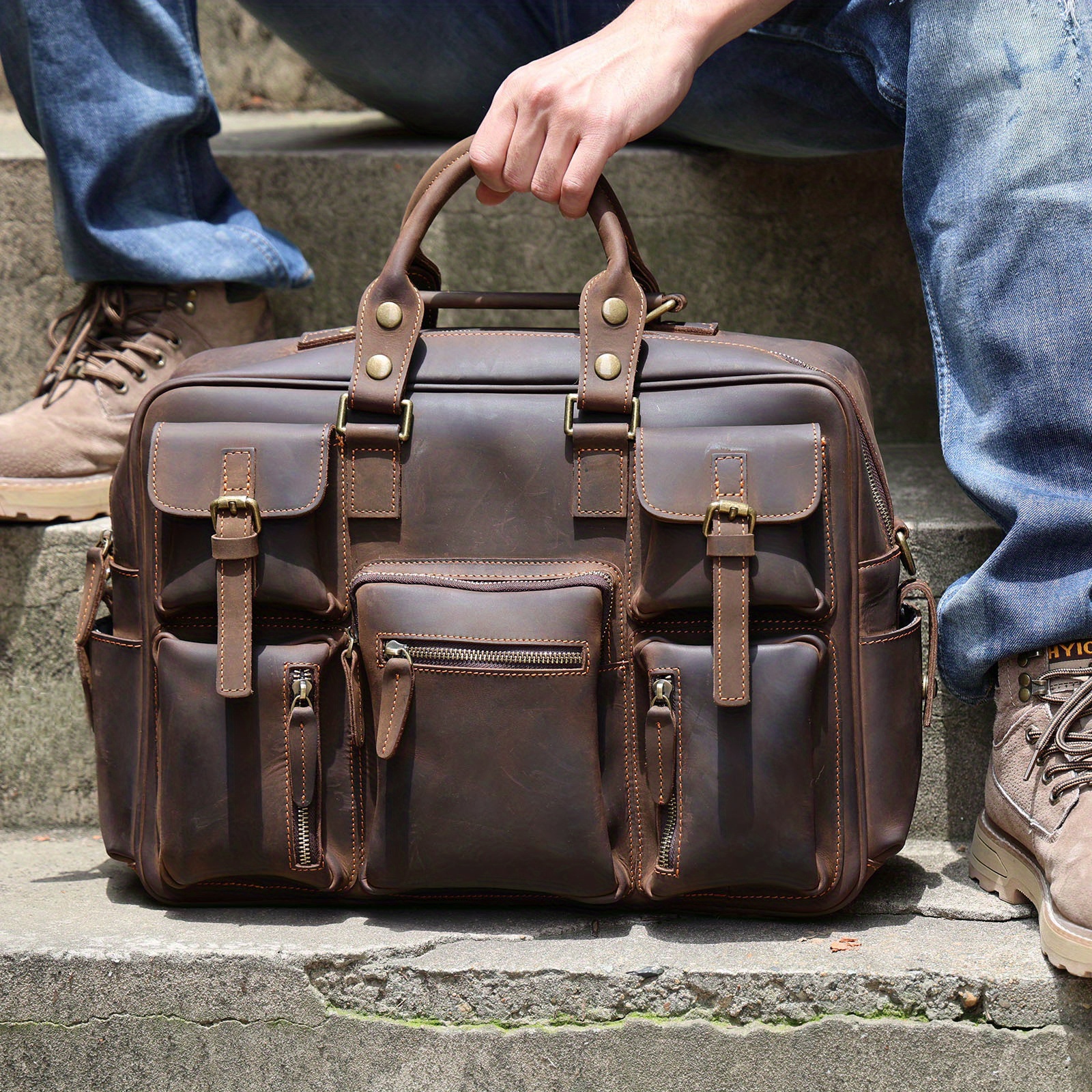 Leather Vintage Messenger Shoulder Men Satchel S Laptop School Briefcase Bag