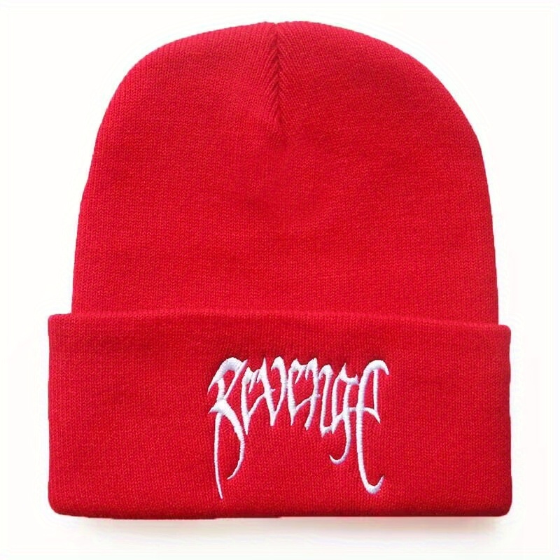 Gothic Letter Embroidery Beanie Cap Unisex Hip Hop Knit Hat Solid Skull Cap Y2K