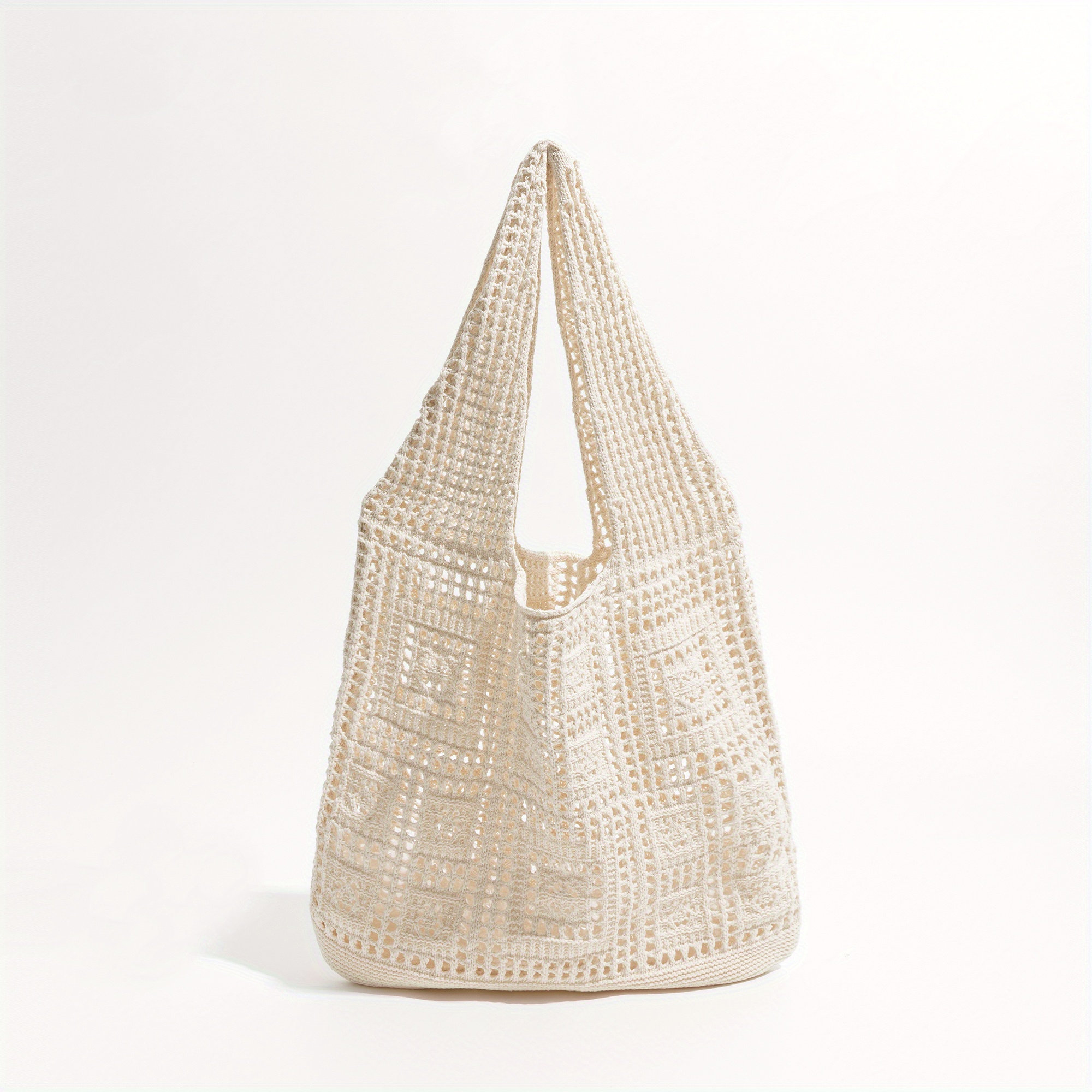 Hollow Crochet Tote Bag Handmade Woven Shoulder Bag Knitted - Temu