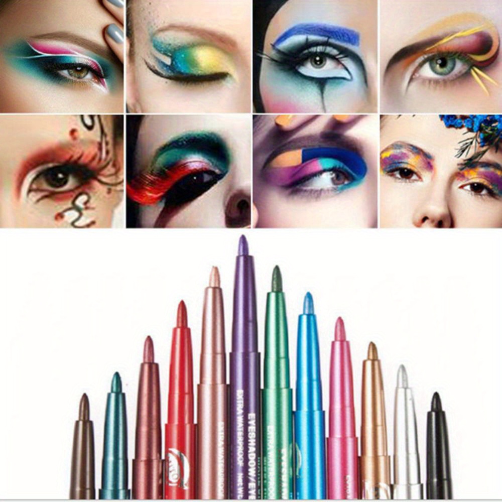 

12pcs/set Colorful Eyeliner Pen, Eyeshadow Pen Makeup Colorful Luminous Waterproof White Eye Purple Green Makeup Stick Set