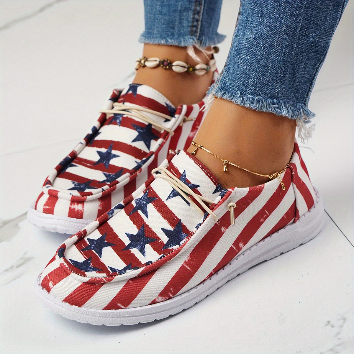 Zapatos De Lona Con Patr n De Estrellas Y Rayas Para Mujeres Zapatillas Deportivas Casuales Con Cordones Al Aire Libre Ligeras. Zapatos Del 4 De Jul