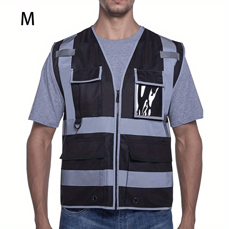 High Visibility Black Safety Vest 9 Pockets Zipper Hi Vis - Temu