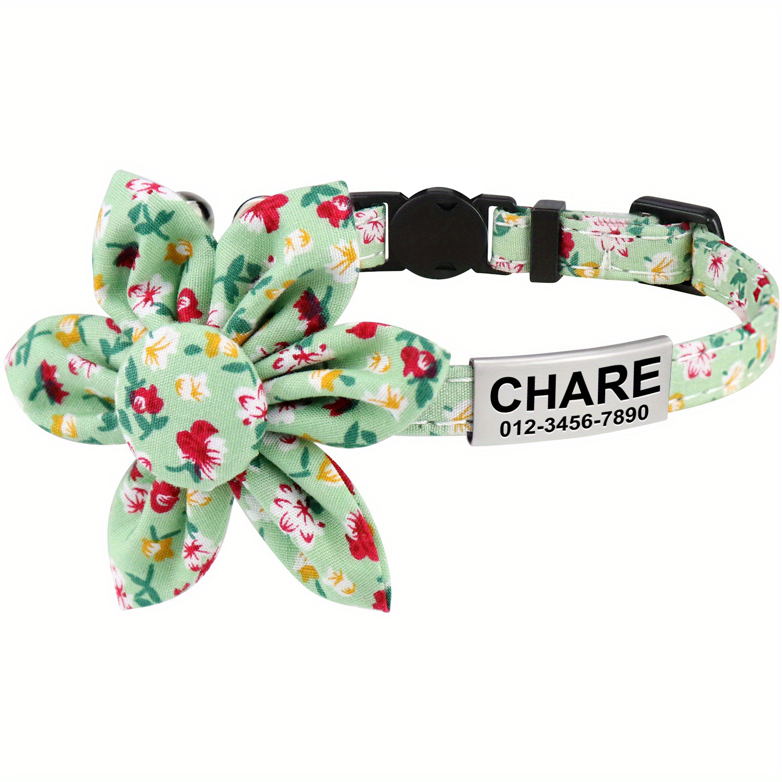 Breakaway Cat collar with Bell - Green floral