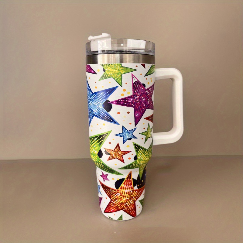 Insulated Tumbler With Handle And Straw Cover Portable Large - Temu