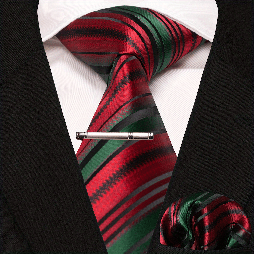 3pcs Striped Tie And Pocket Square Set for Men