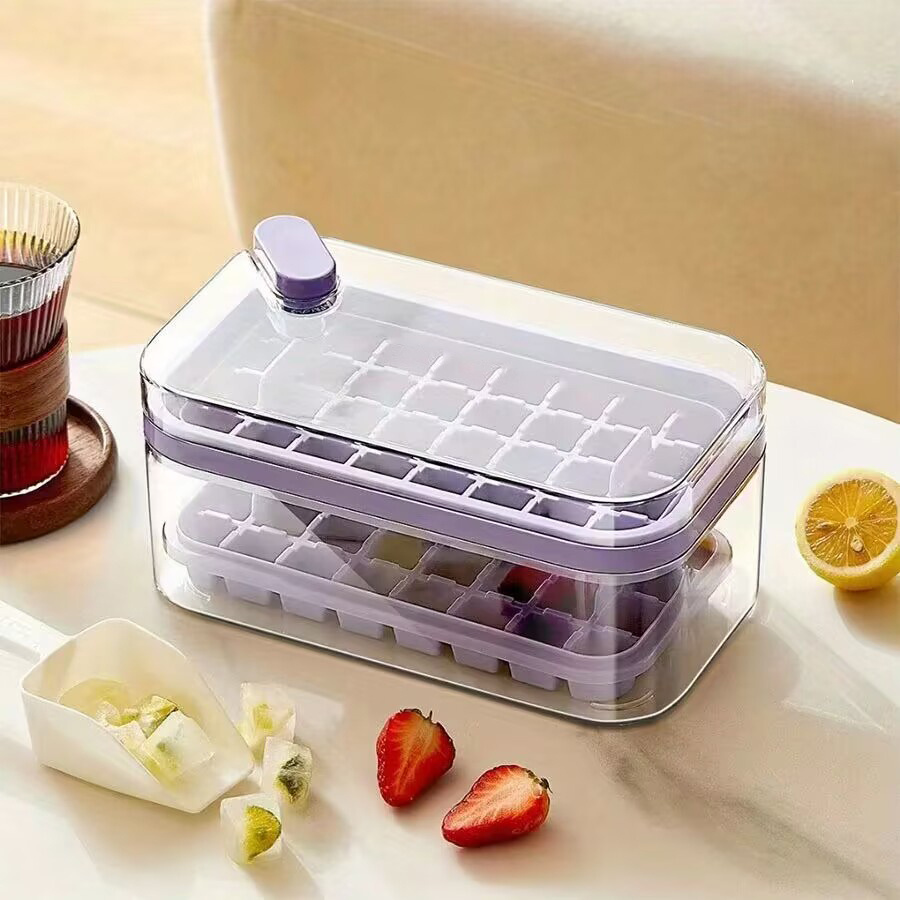  Ice Cube Tray with Lid and Bin for Freezer, 2 Pack, 64 Pcs Ice  Cube Mold (Purple): Home & Kitchen