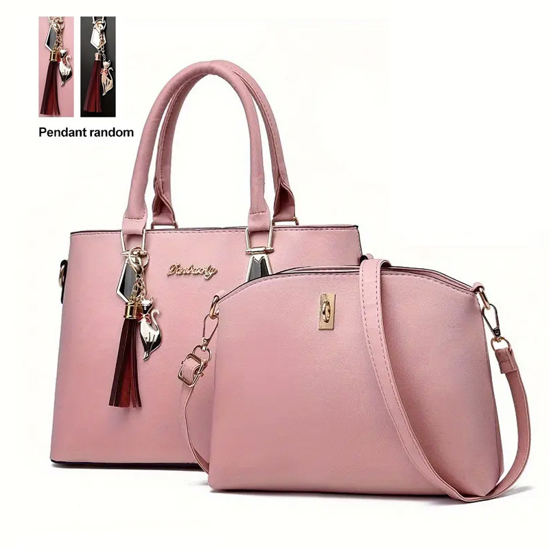 classic solid color bag sets all match minimalist tote bag with shoulder bag trendy bags with tassel decor details 4