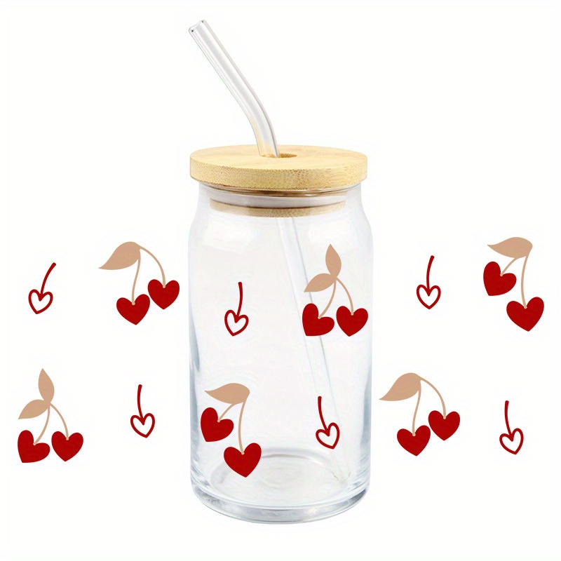 Glass Cup Decals Red Strawberry Sticker Uv Dtf Transfer Temu