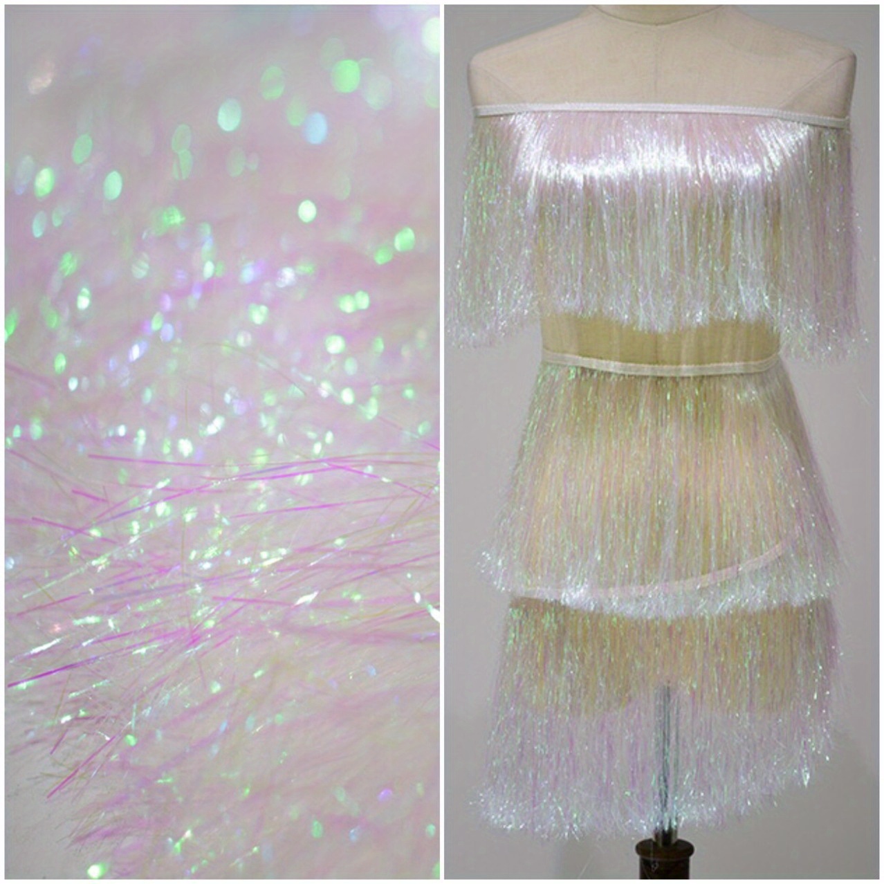 Image of 1 Yard 20cm Laser Shiny Tassel Fringe Trim Lace Ribbon Tassels Christmas Decor Curtains Dance Dresses Skirt Fringes Sewing