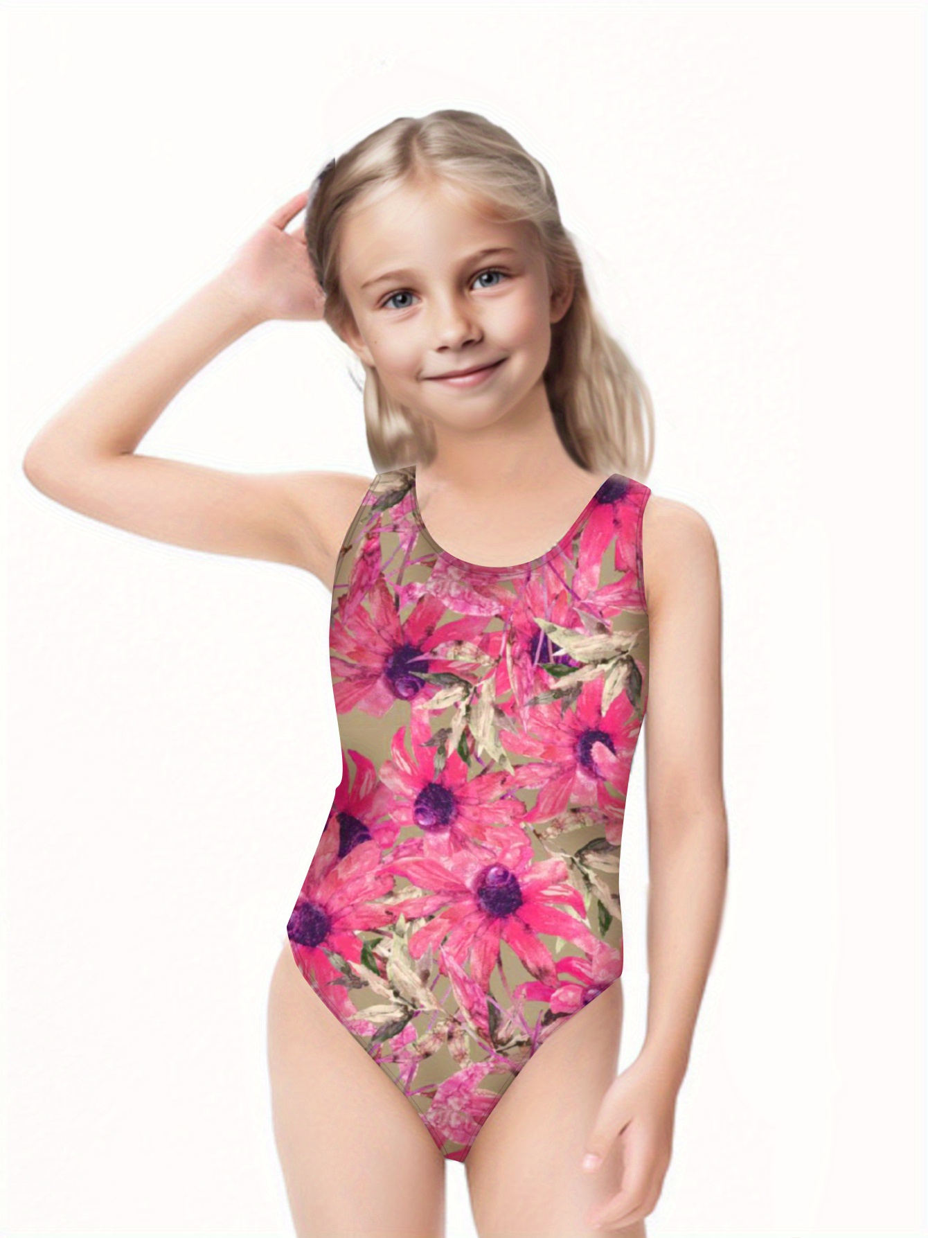 Mom Daughter Matching Swimsuit Floral Print Casual - Temu
