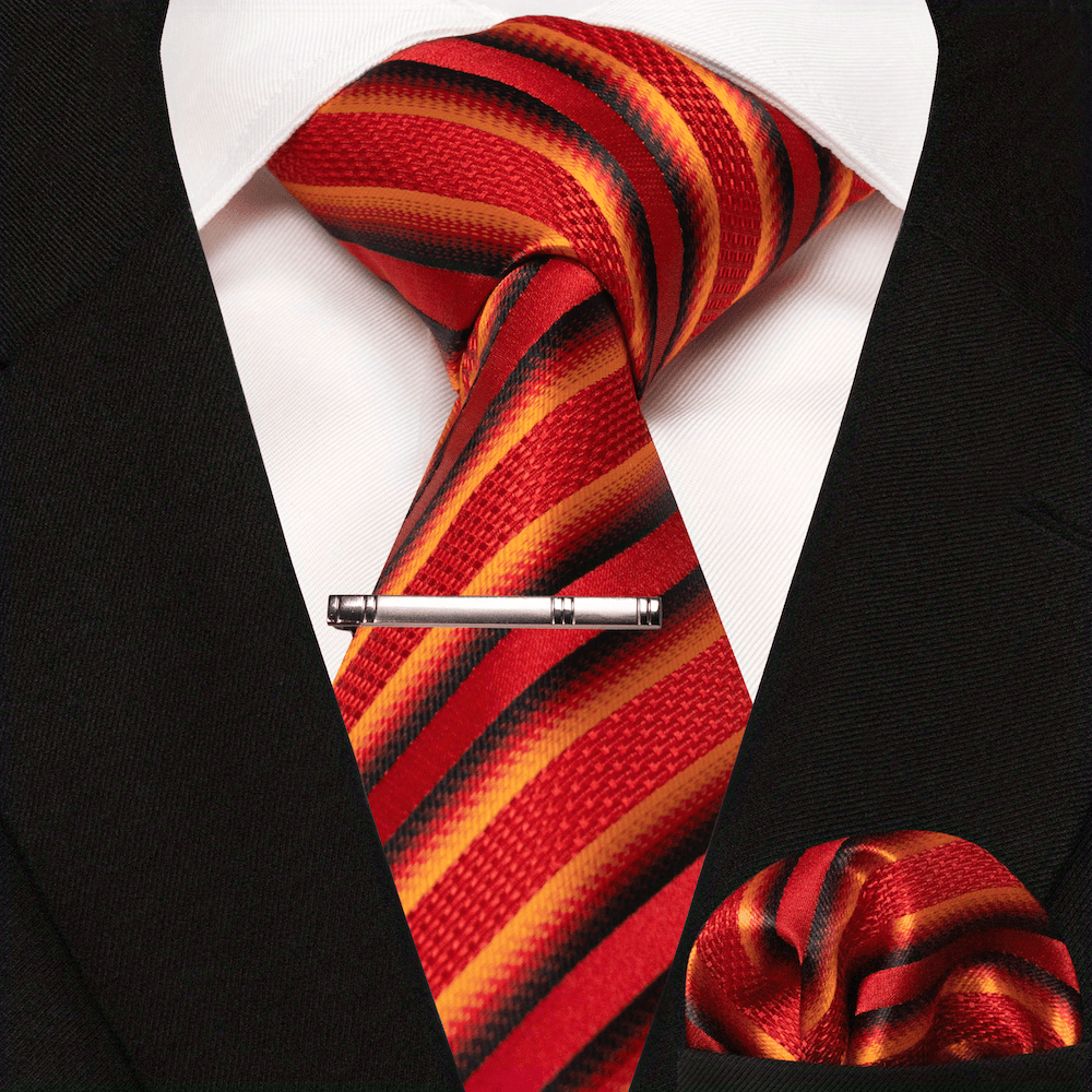 3pcs Striped Tie And Pocket Square Set for Men
