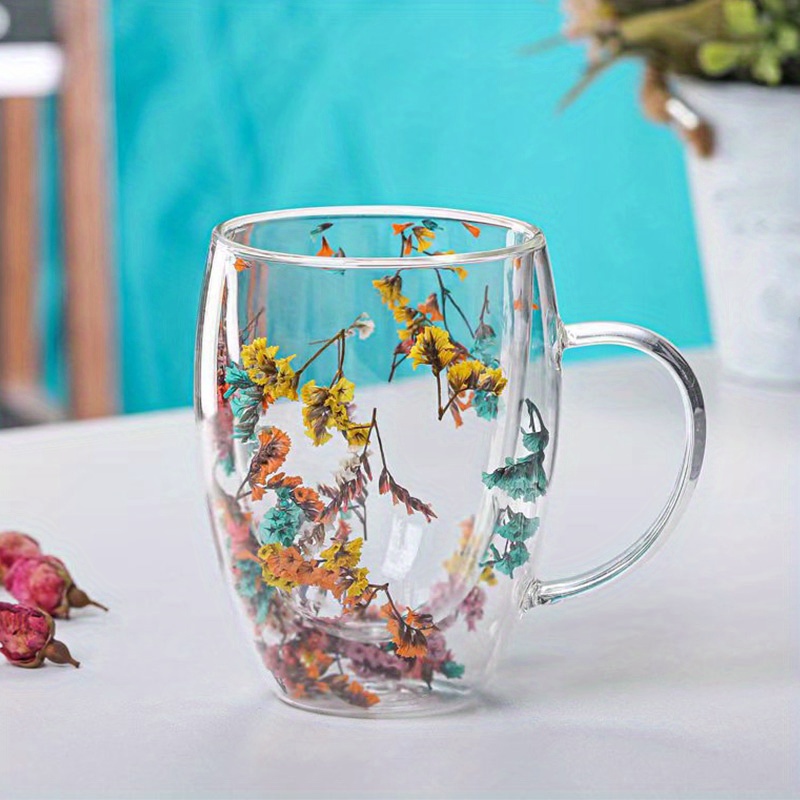 Glass Coffee Mug, Double Walled Heat Insulated Espresso Coffee Cups, Conch  And Flower Pattern Water Cups, Summer Winter Drinkware, Birthday Gifts -  Temu