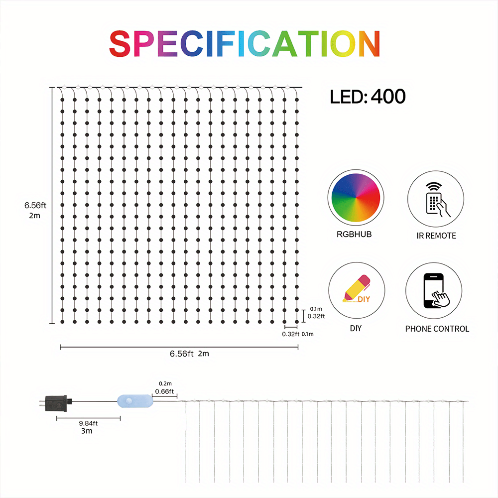 us standard adaptor 1set 400 led curtain string lights with app control rgb color displays limitless color pure warm white lighting indoor outdoor decorations fairy lights with 100 holiday pattern smart curtain lights with 400 leds diy text music sync programmable app control connectable rgb fairy string lights for bedroom indoor decor details 11