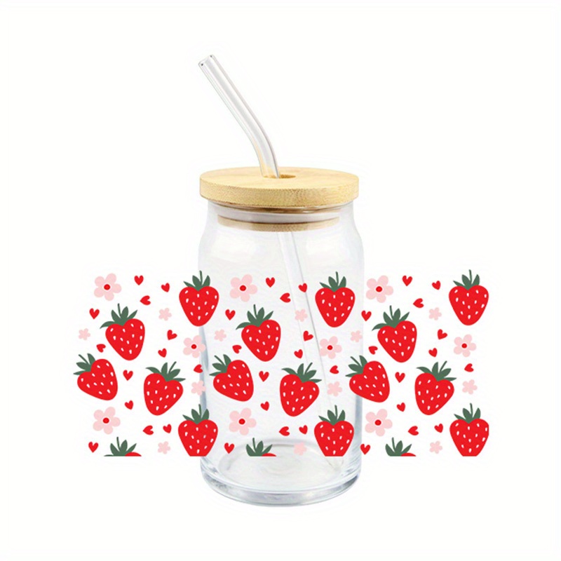 Glass Cup Decals Red Strawberry Sticker Uv Dtf Transfer Temu