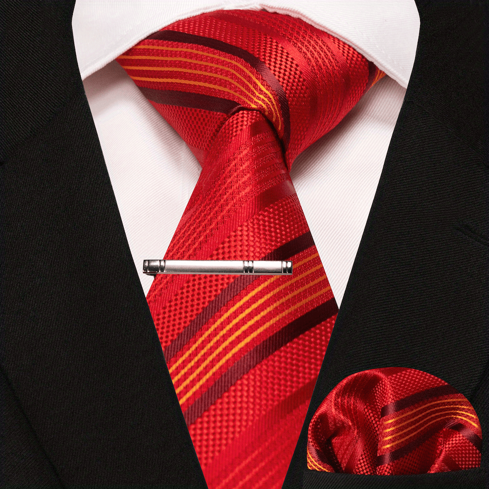 3pcs Striped Tie And Pocket Square Set for Men