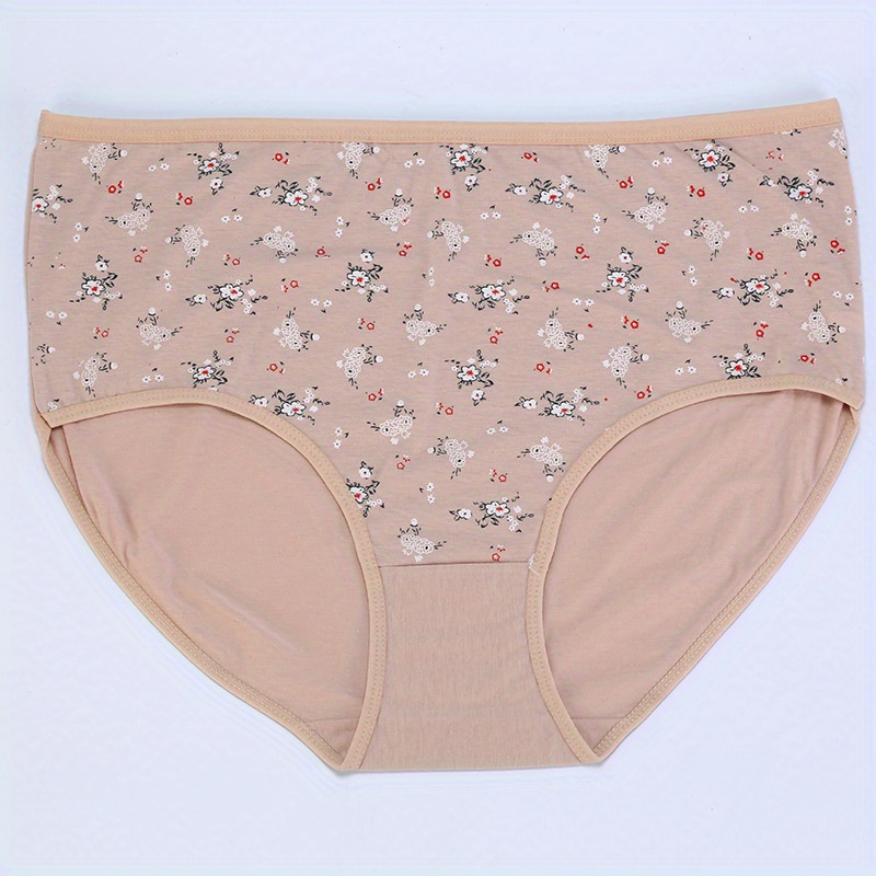 4 Pack Plus Size Elegant Panties Set, Women's Plus Ditsy Floral Print High  Waist Soft Underwear Four Piece Set