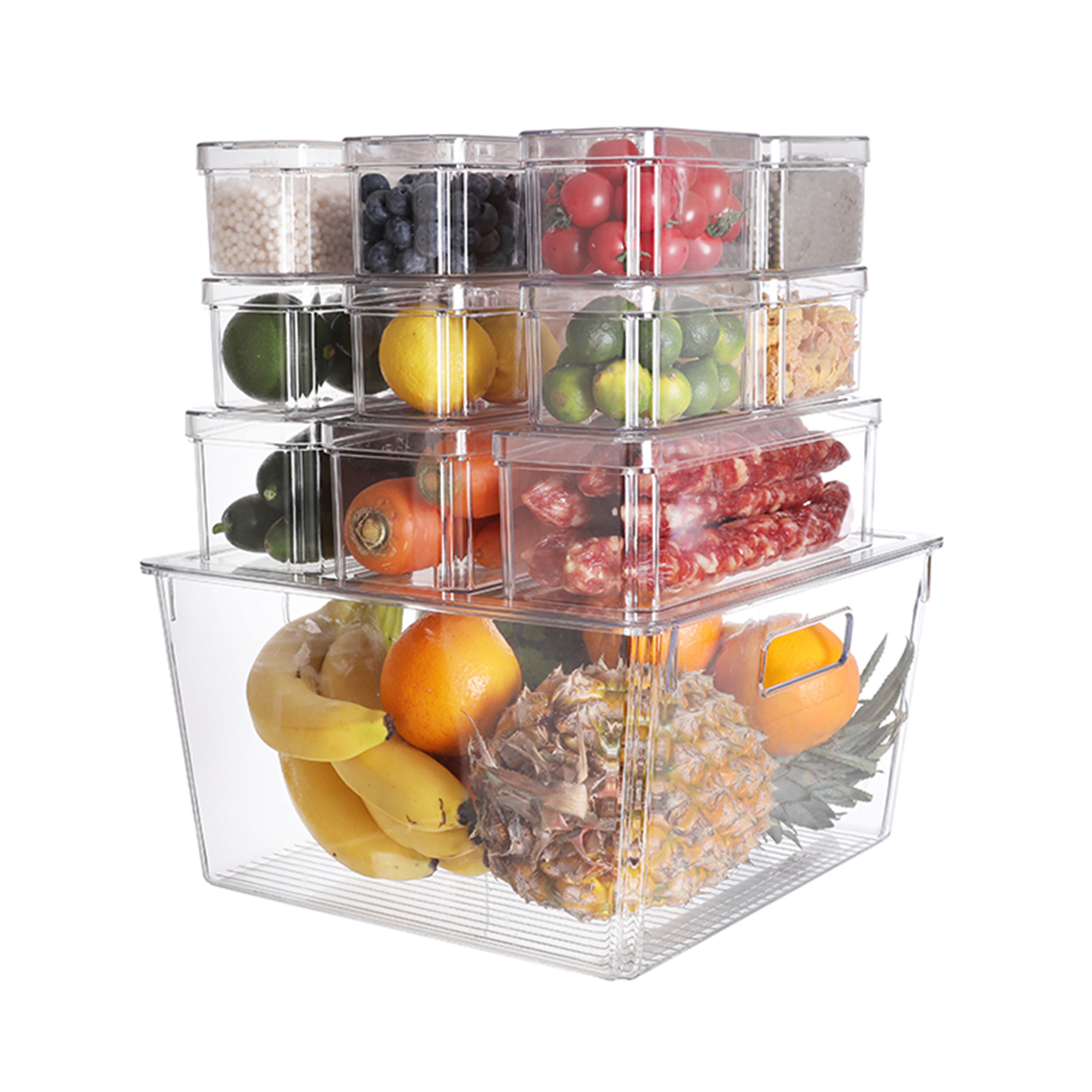 16PCS Fridge Organizer Stackable Fruit Storage Containers Storage Clear  with lid