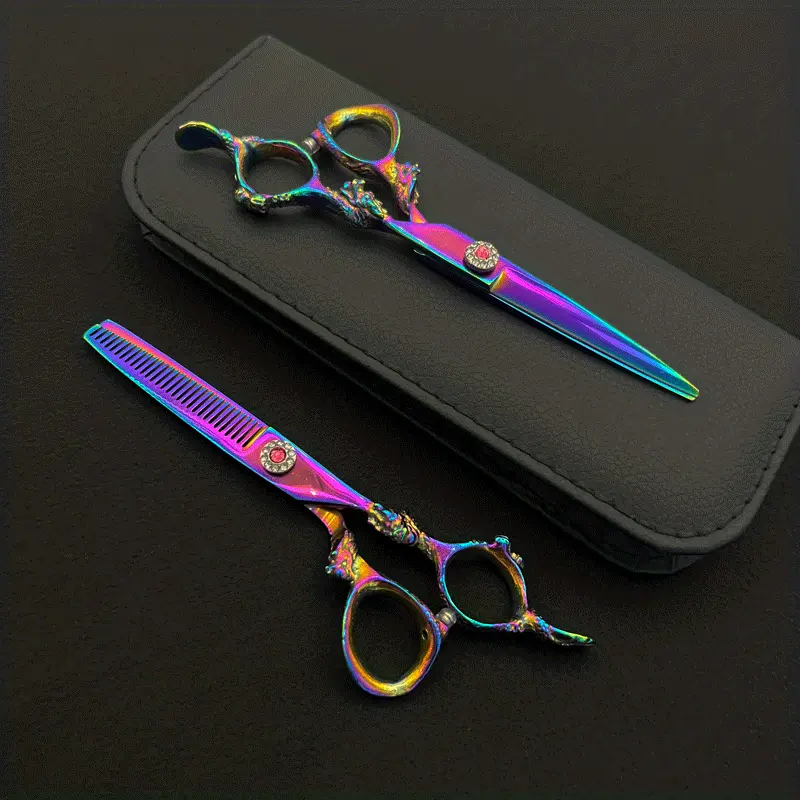 6 5 inch professional hair scissors flat scissors thinning scissors bangs scissors dragon pattern styling barber scissors kit for salon and home hairdresser scissors details 6