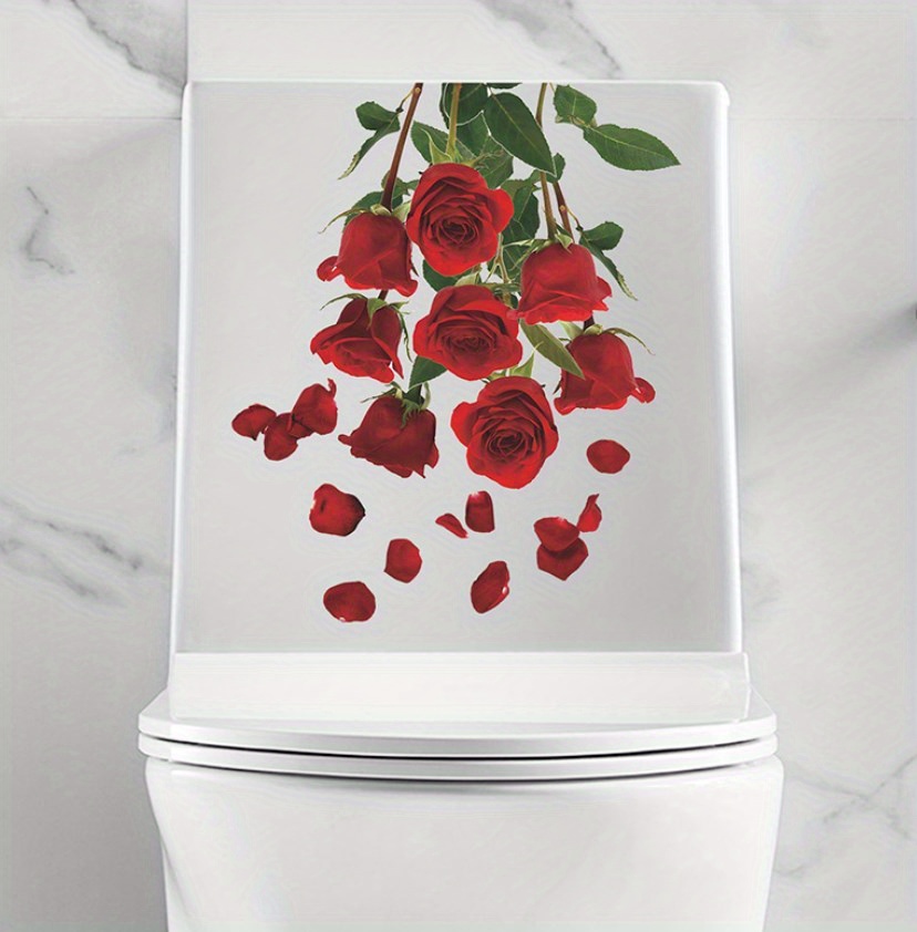 Romantic Rose Flower Toilet Stickers Bathroom Self adhesive - Temu