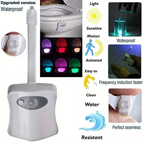 pmmj toilet night light motion sensor activated led lamp fun 8 16colors changing bathroom nightlight add on toilet bowl seat battery not included for retailers small business owners details 7