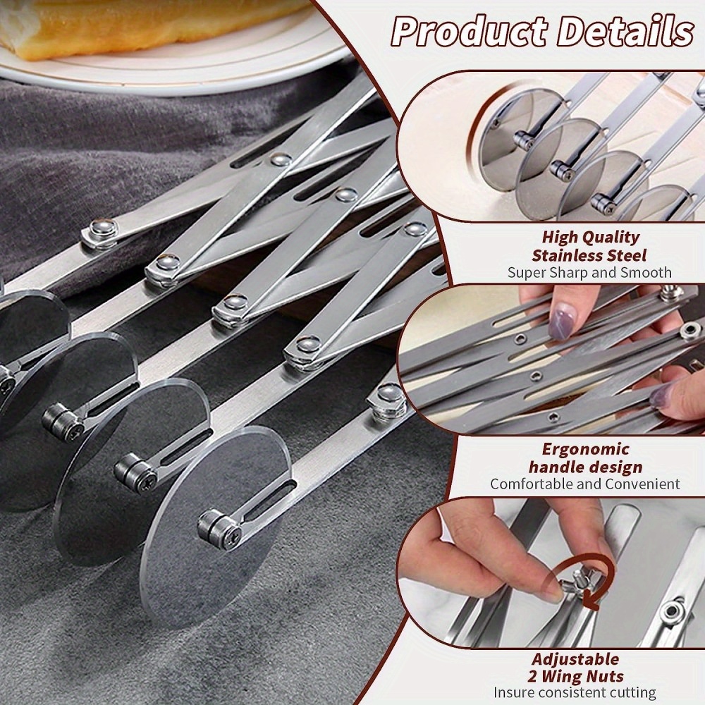 5 Wheel Stainless Steel Pastry Cutter,Expandable Pizza Slicer,Adjustable  Cutter Roller Cookie Dough Cutter Divider