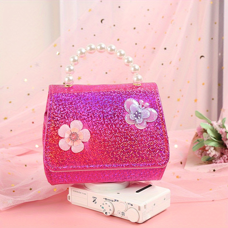 Girls Glitter Faux Pearl Crossbody Bag