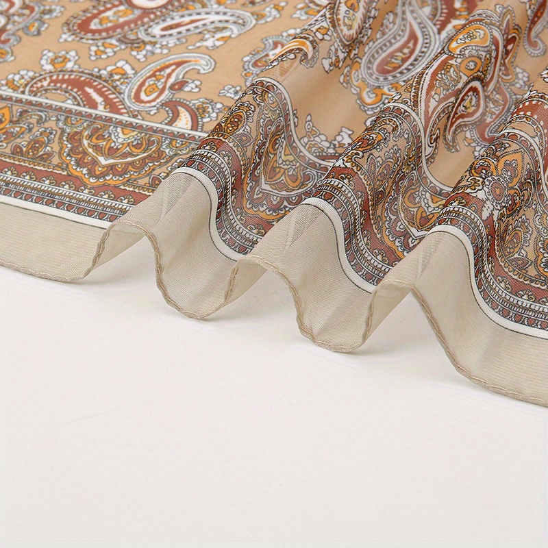 Cream and Brown Scarf - Satin Scarf - Paisley Print Handkerchief