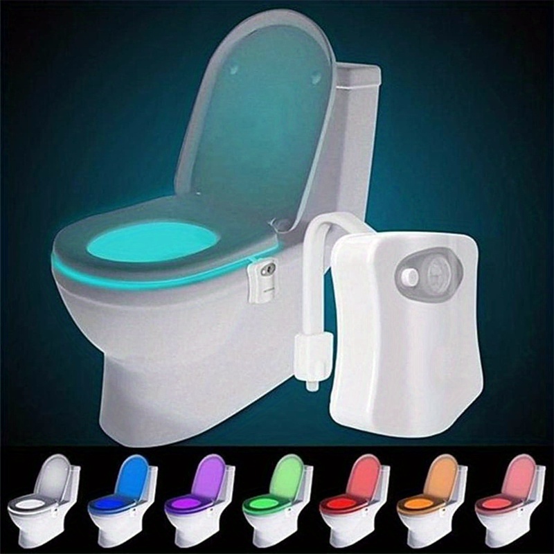 Toilet Night Light Motion Activated,8 Color Changing LED Toilet Seat Light  Motion Sensor Toilet Bowl Light for Bathroom Battery Not Included(White)
