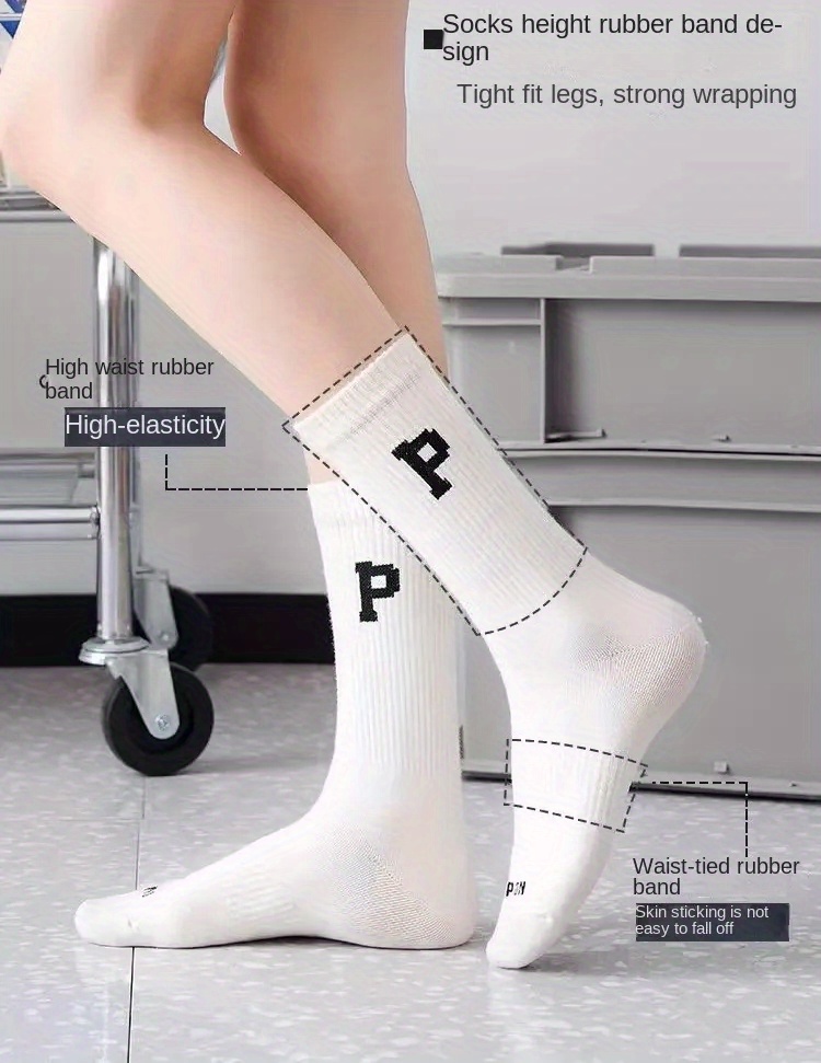 4 Pairs Letter Graphic Calf Socks Fashion Moisture Wicking Versatile Sports  Casual Socks Daily, 90 Days Buyer Protection