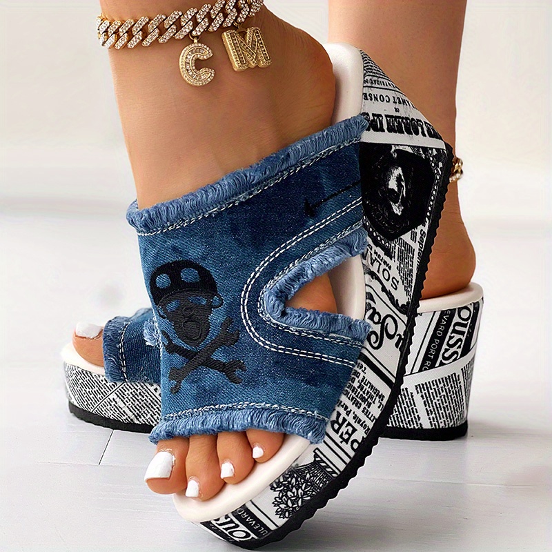 Skull Tassel Wedge Toe-open Sandals, Women Shoes