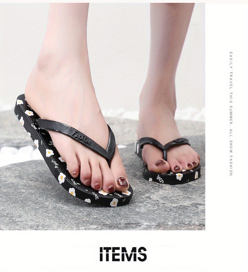 Women's Floral Print Flip Flops, Fashion Lightweight Flat Slide Shoes,  Casual Indoor & Outdoor Beach Slides