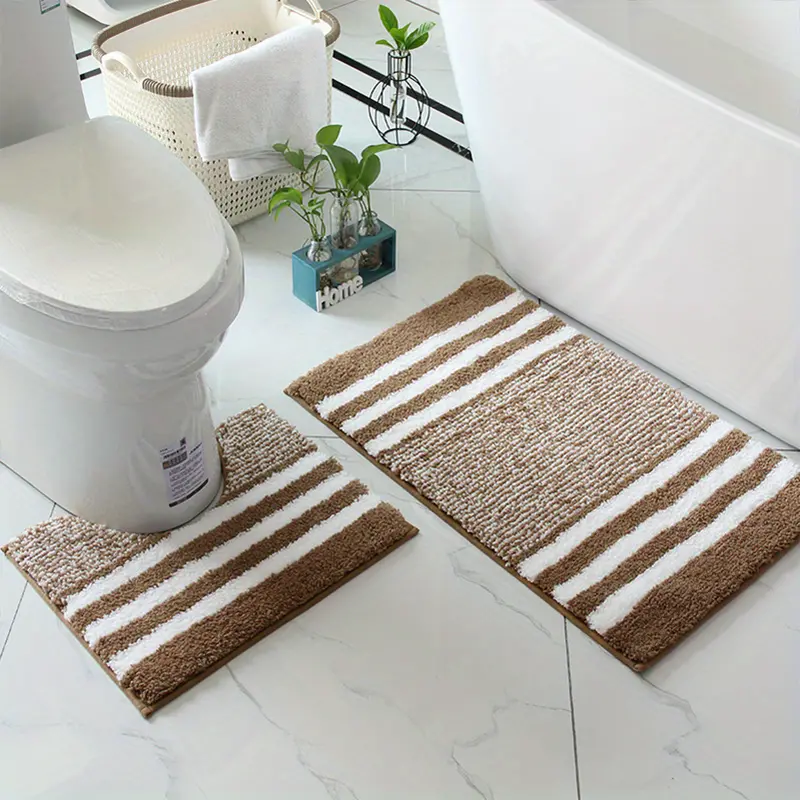 Microfiber Bathroom Mats Set Striped Pattern Non slip - Temu