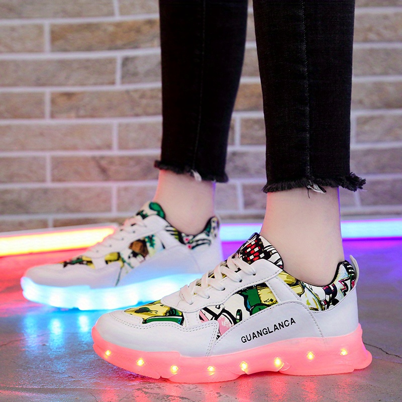 Women's Colorful Luminous Sneakers Multicolor Pattern Lace - Temu Canada