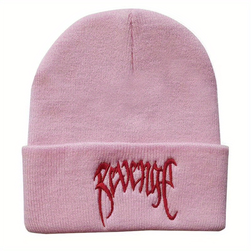 Gothic Letter Embroidery Beanie Cap Unisex Hip Hop Knit Hat Solid Skull Cap Y2K