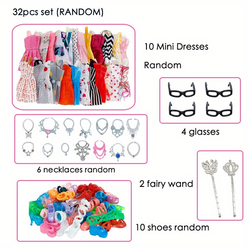 32PCS Barbie Clothes Doll Fashion Wear Clothing outfits Dress up