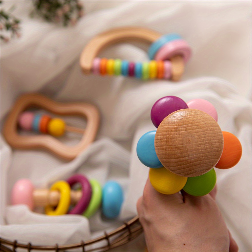 1pc Wooden Baby Rattle Set Montessori Teething Ring Log Rattle Grab Baby  Toys Training Hands Ability Cognition Early Education Toy Gift - Toys &  Games - Temu