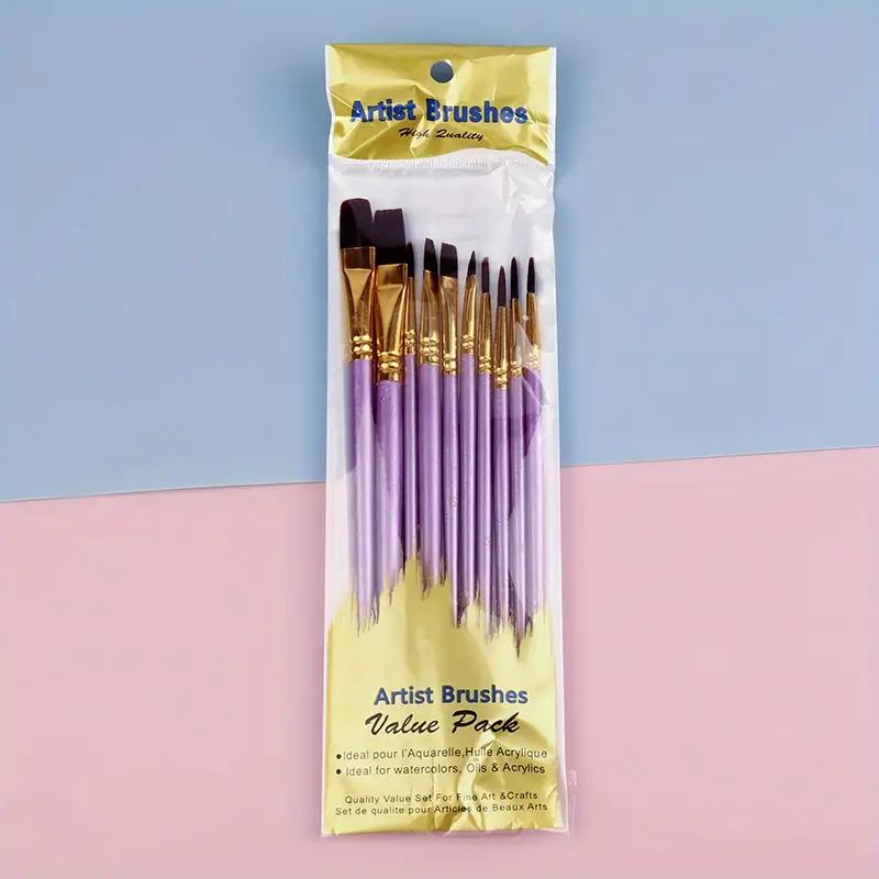Artist Nylon Paint Brush Professional Watercolor Acrylic Wooden Handle  Painting Brushes Art Supplies Stationery 10 pcs