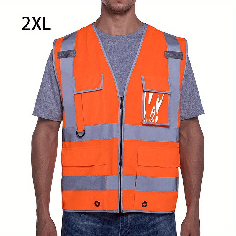 Chaleco de seguridad reflectante naranja fluorescente ANSI, 9 bolsillos,  cremalleras de tela de malla, bolsillos grandes, chaleco de verano -  AliExpress