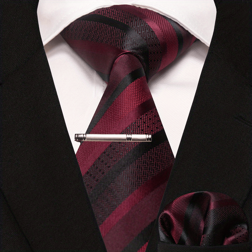 3pcs Striped Tie And Pocket Square Set for Men