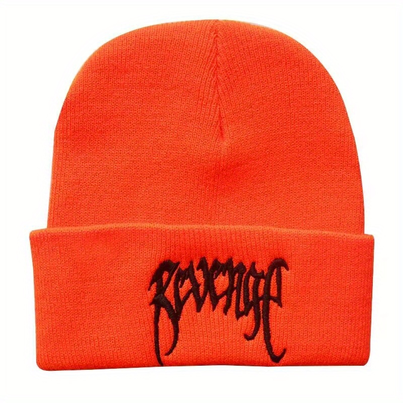 Gothic Letter Embroidery Beanie Cap Unisex Hip Hop Knit Hat Solid Skull Cap Y2K
